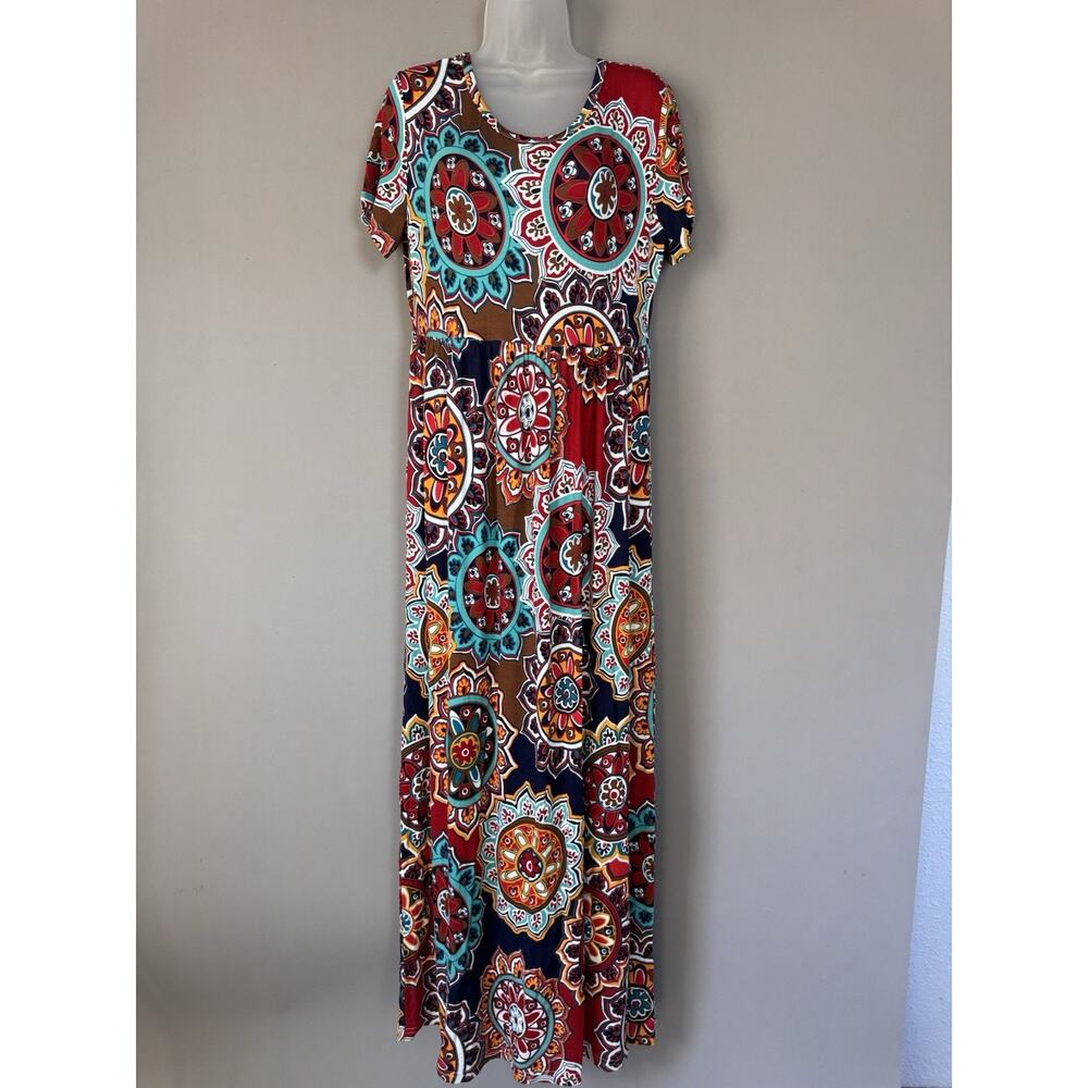 Vishow Maxi Dress Kaleidoscope Design Coral Navy Orange Women’s New Size XL